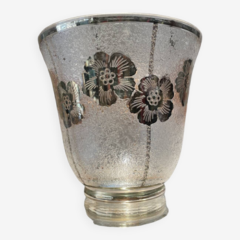 Vase en cristal givré Art Déco à decor floral doré