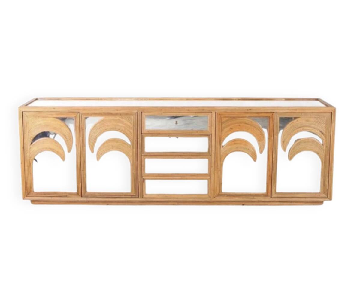 Mirrored and rattan sideboard