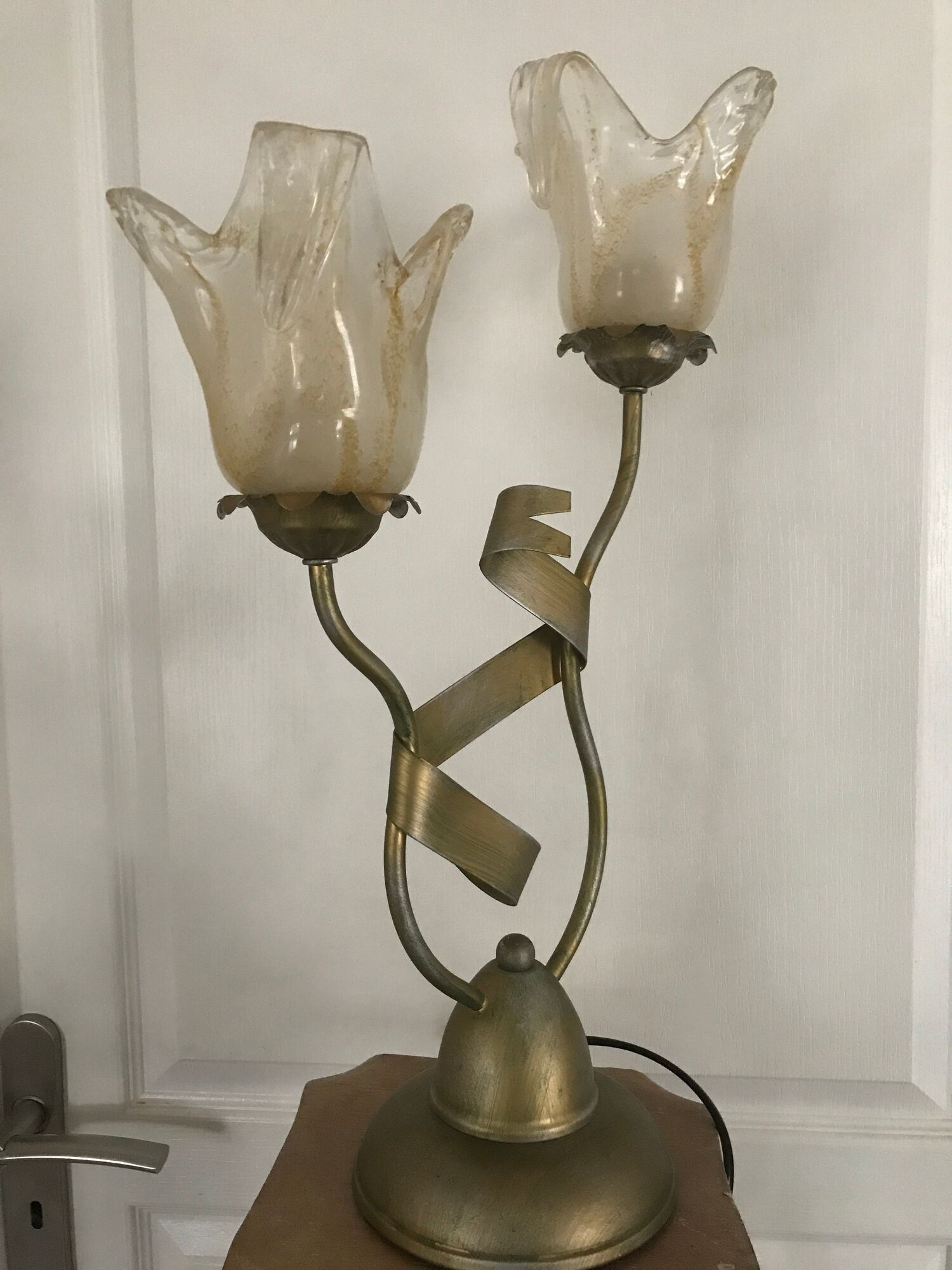 Lamp salerno 2 rods metal finish tulips in blown glass 52,5 cm