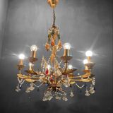 Lustre italien en verre de Murano doré doré en or florentin