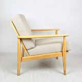 Vintage Danish armchair, 1970s, beige boucle - light wood - 2 pieces available