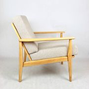 Vintage Danish armchair, 1970s, beige boucle - light wood - 2 pieces available