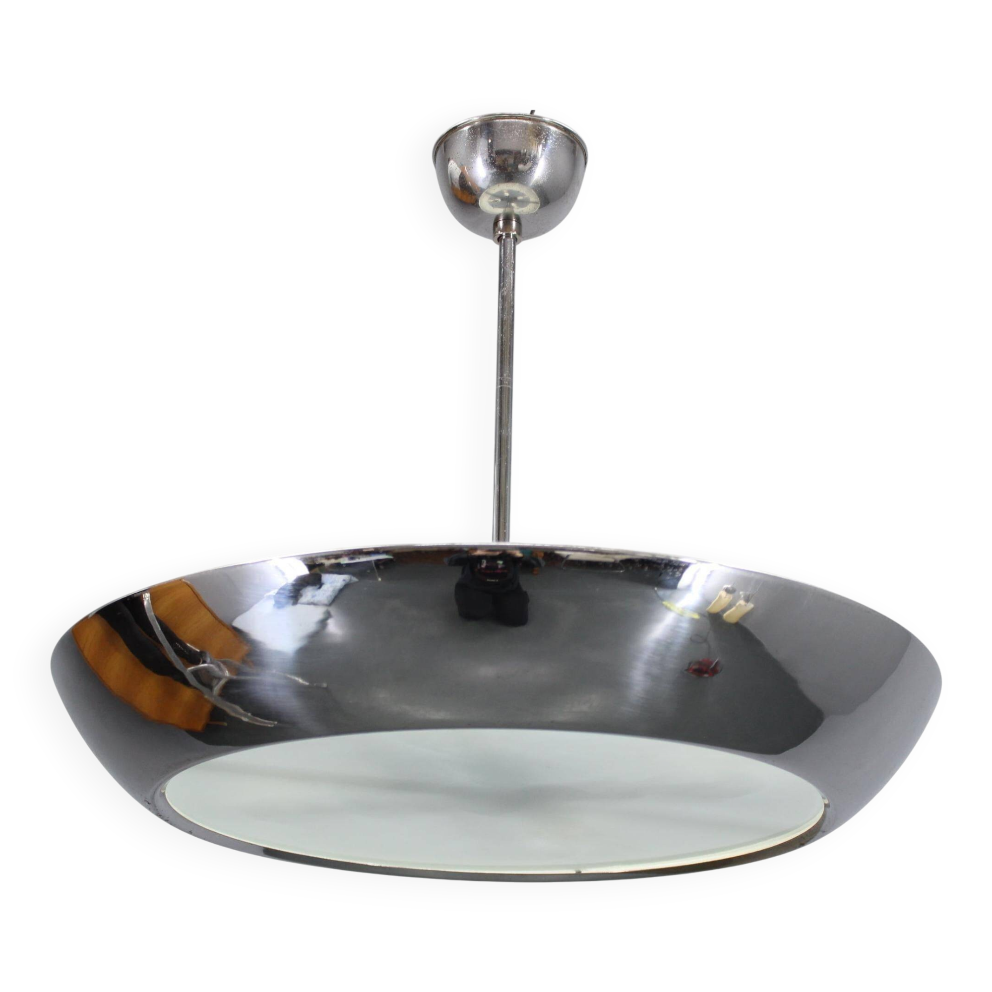 1930s Bauhaus chrome plated chandelier "UFO" by Josef Hurka for Napako