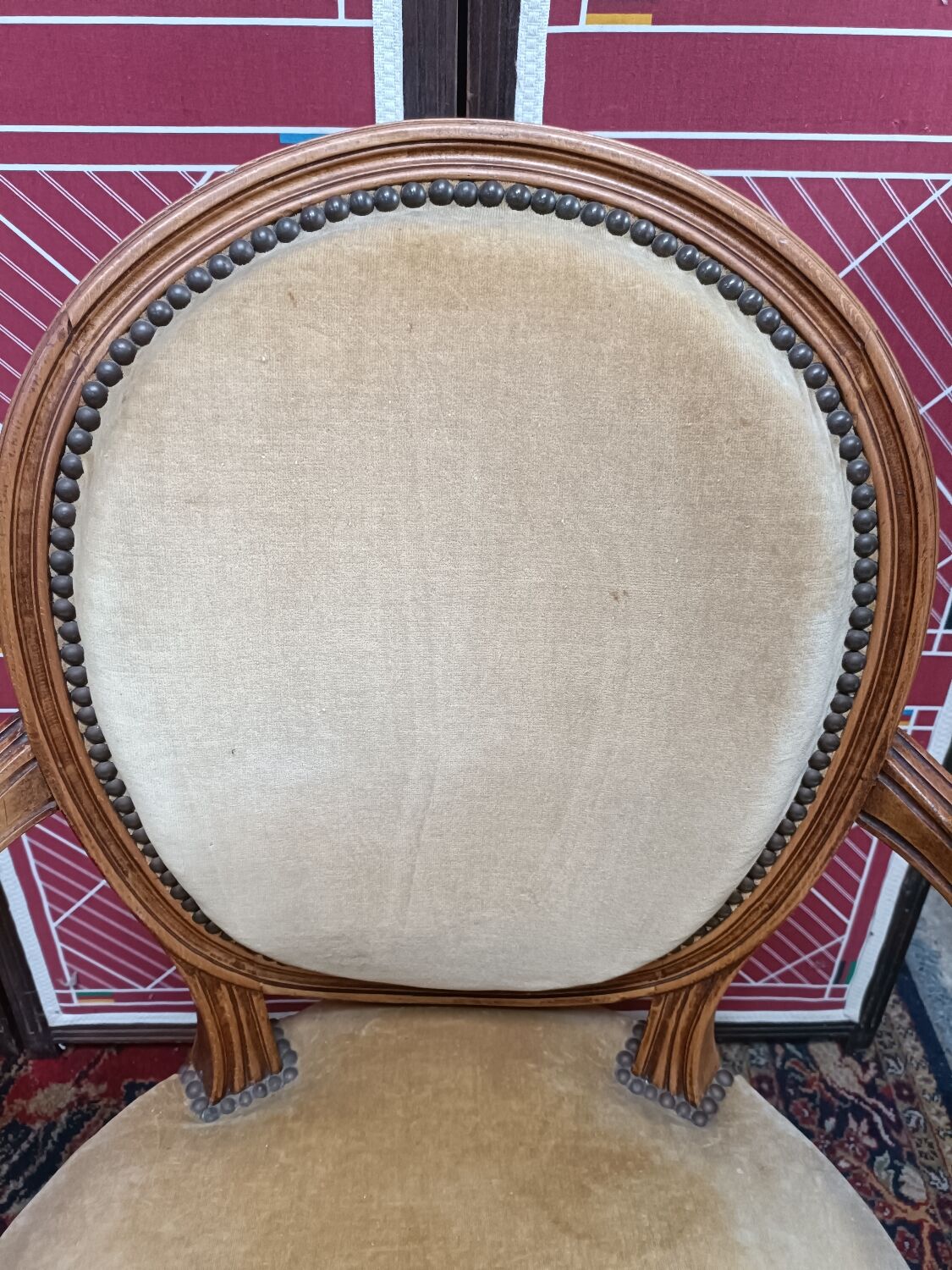 Pair of armchairs medallion Louis XV style, yellow velvet