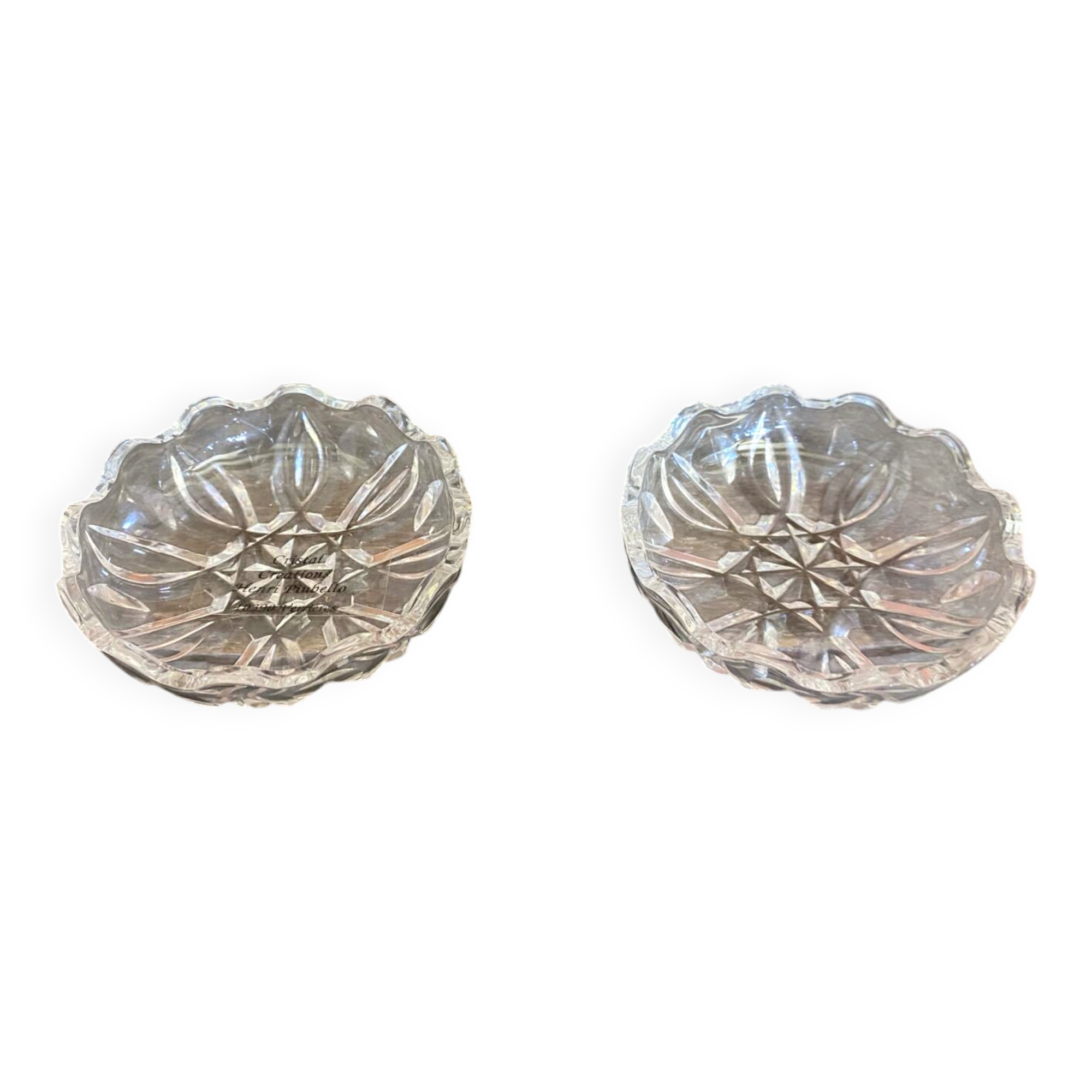 Pair of Antique Saleron Crystal Henri Piubello Salt and Pepper Shakers Vintage