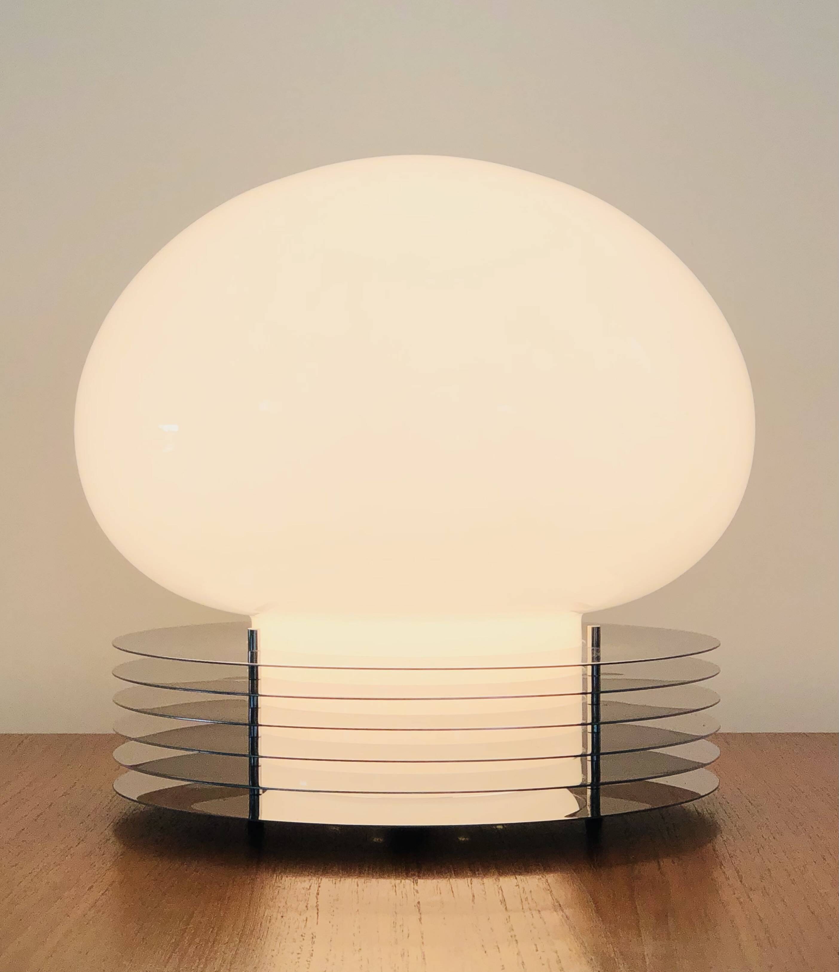 Table lamp in stainless steel and opaline glass by Tronconi Illuminazione, Italy 1970s