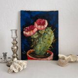 Old oil painting on canvas cactus signed Claudel