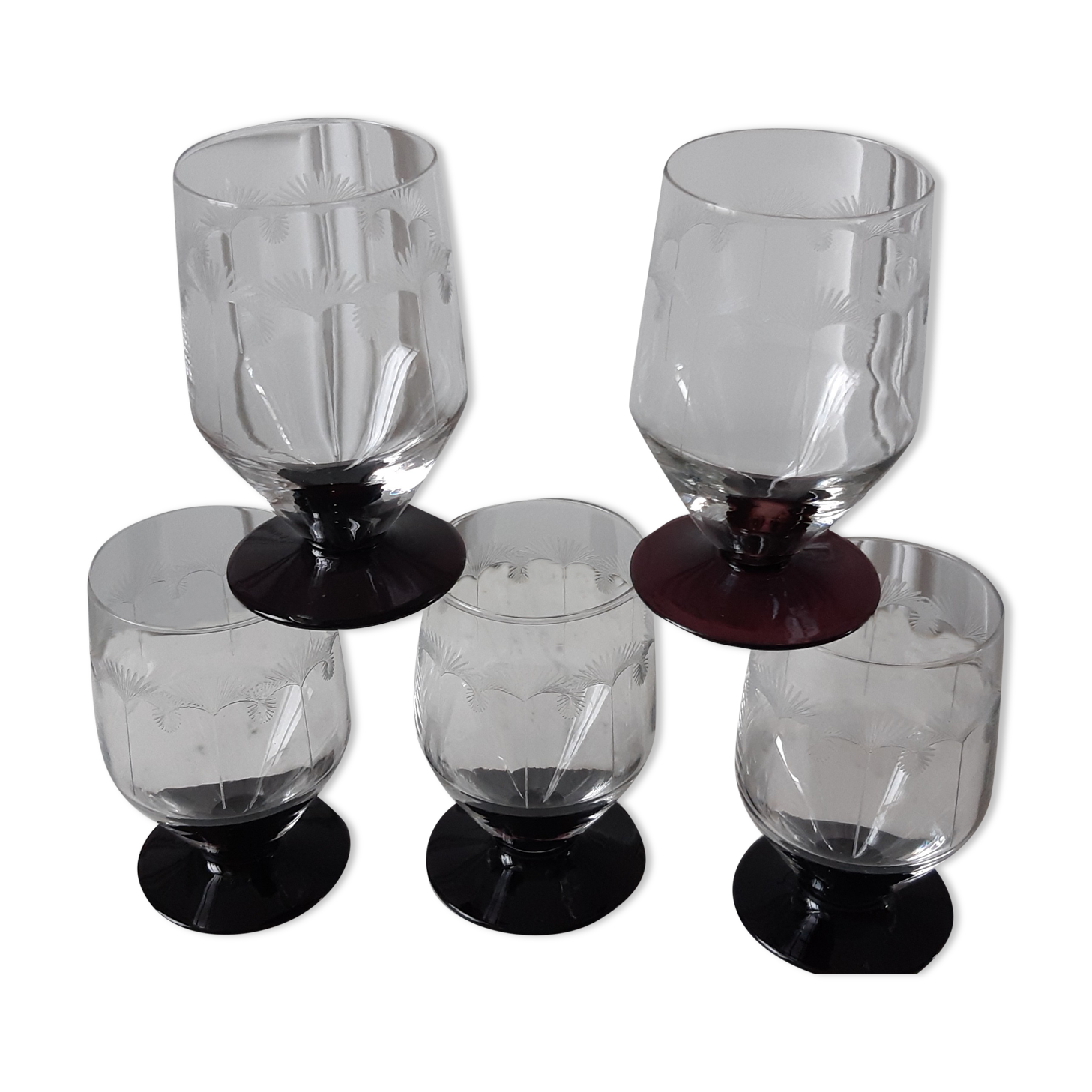 Lot de 5 verres à vin ou eau art déco années 30