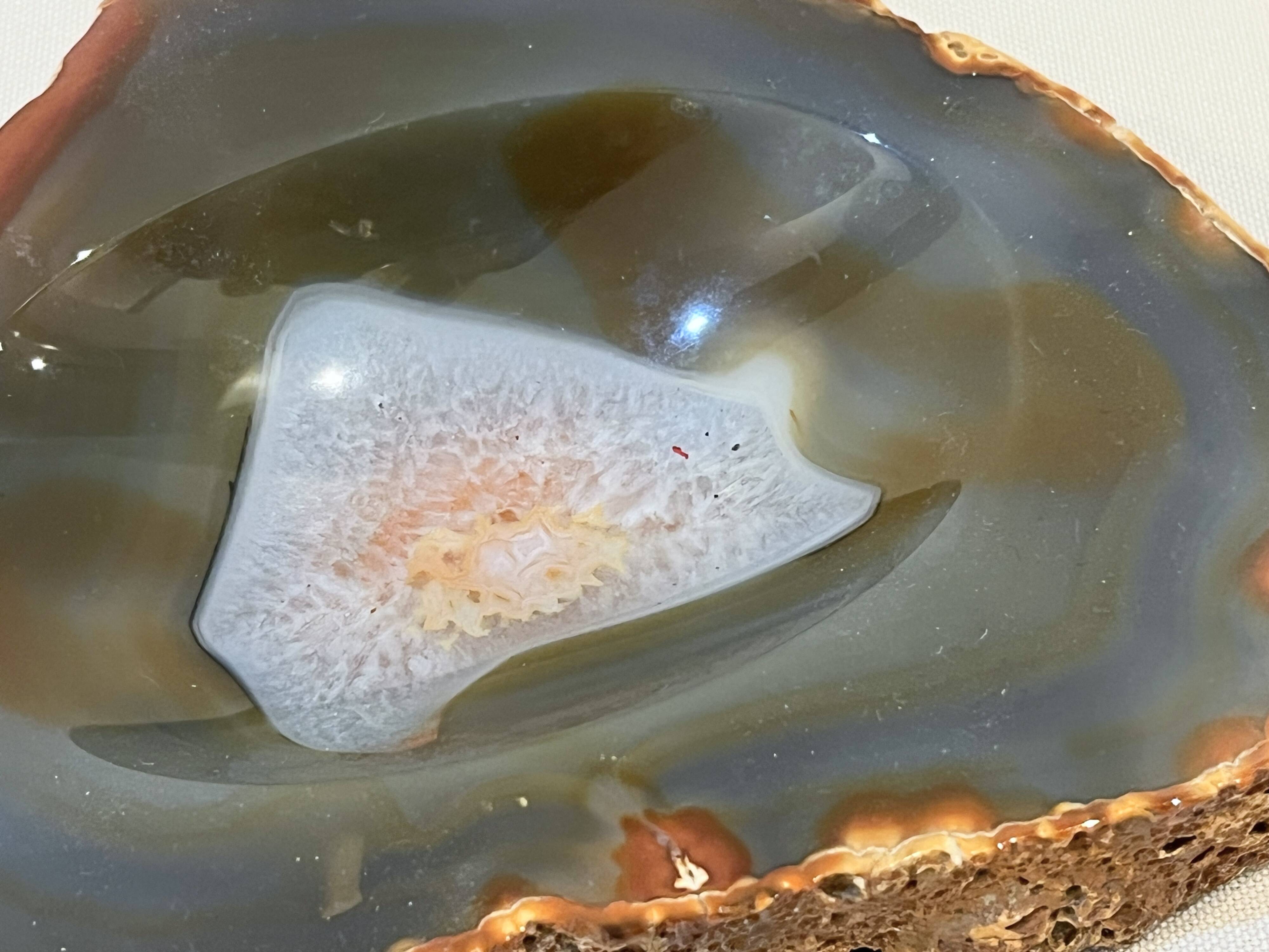 Vintage blue ochre agate slice tray, agate ashtray, 1960s
