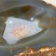 Vintage blue ochre agate slice tray, agate ashtray, 1960s