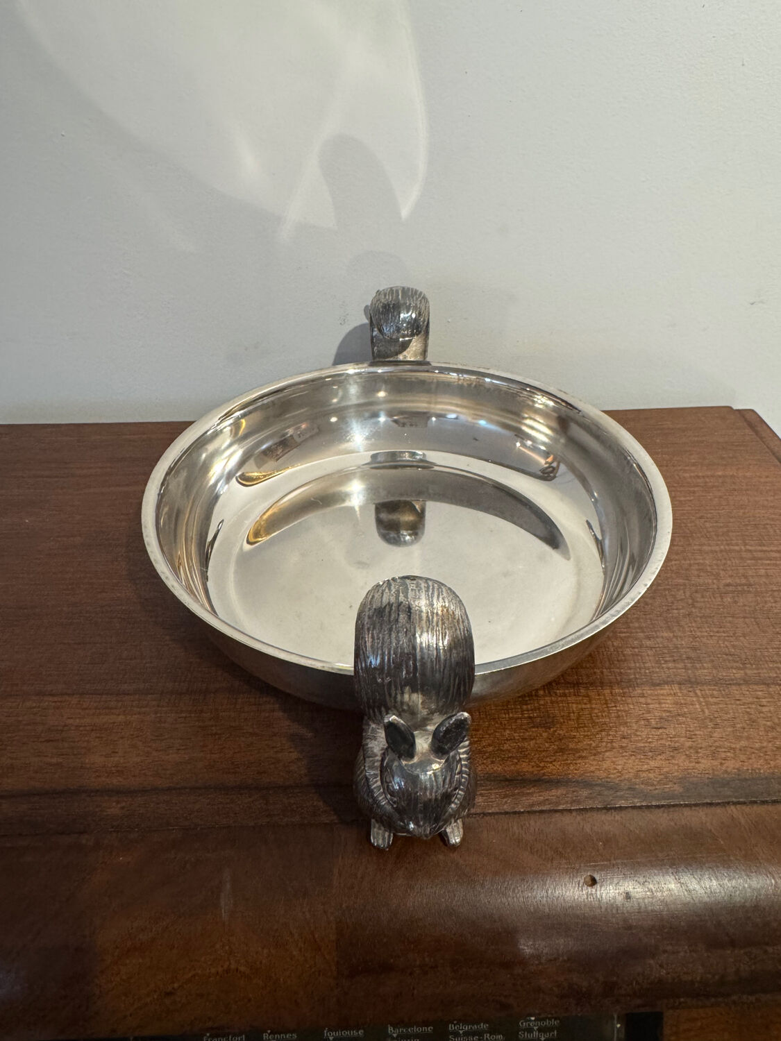 Silver-plated catchall with squirrels, 20th century.