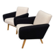 set of 2 black and White boucle lounge chairs 1960s