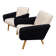 set of 2 black and White boucle lounge chairs 1960s