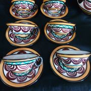 Art deco coffee service in St. Jean de Bretagne earthenware, hand painted (15 pieces)