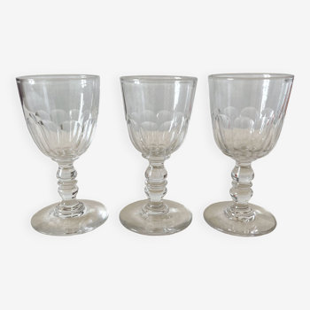 3 verres à pied à porto en cristal ancien du 19eme