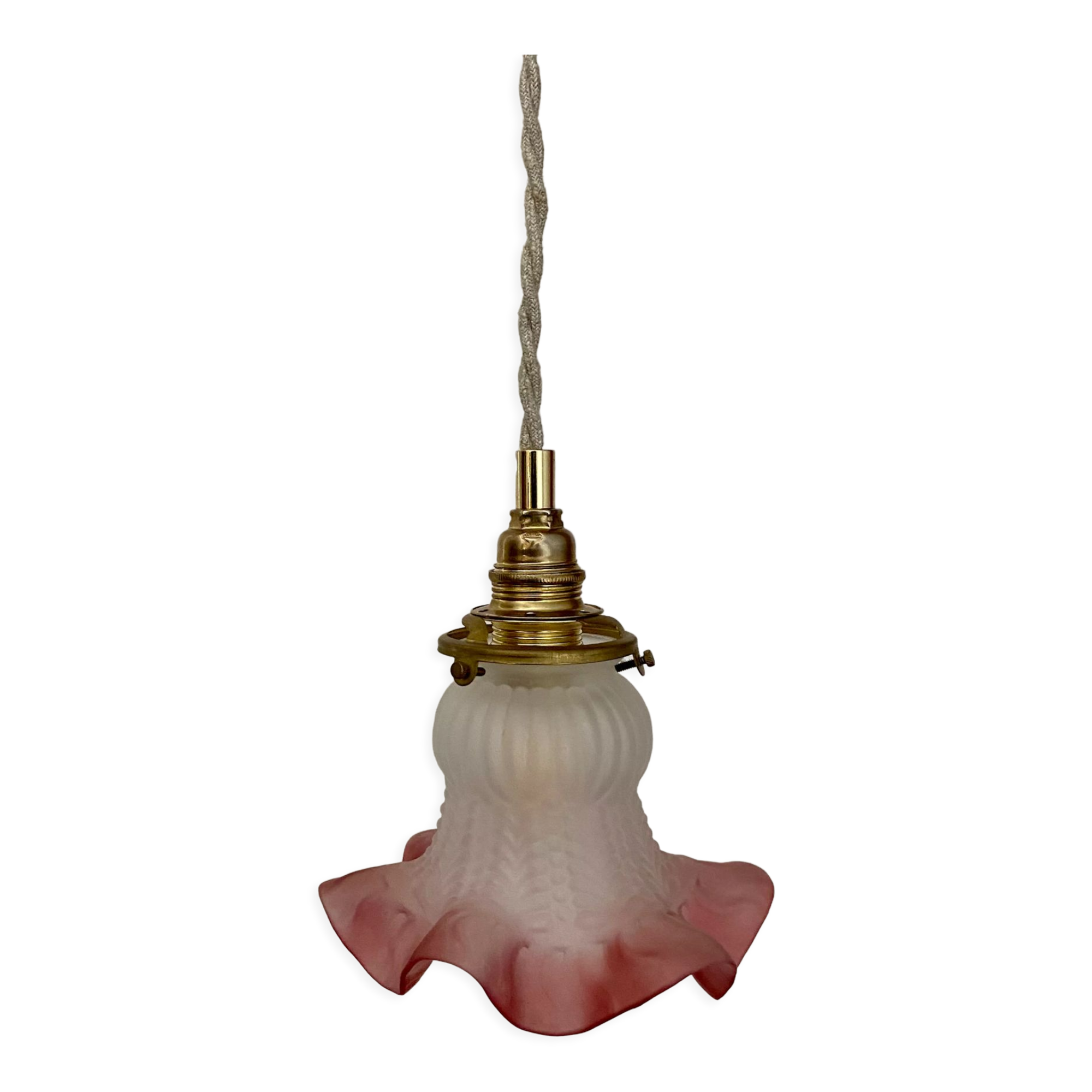 Vintage tulip ride in pink and white frosted glass