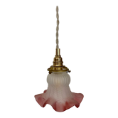 Baladeuse tulipe vintage en verre dépoli rose et blanc