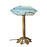 bronze and brass art deco lamp opaline marbled 45x30 with new electrics int
