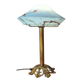 bronze and brass art deco lamp opaline marbled 45x30 with new electrics int