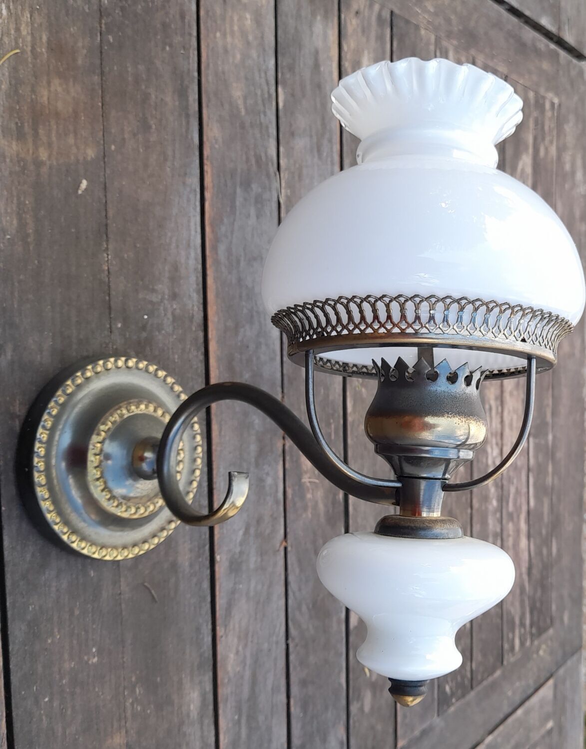 White opaline wall lamp metal, vintage 1960
