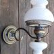 White opaline wall lamp metal, vintage 1960