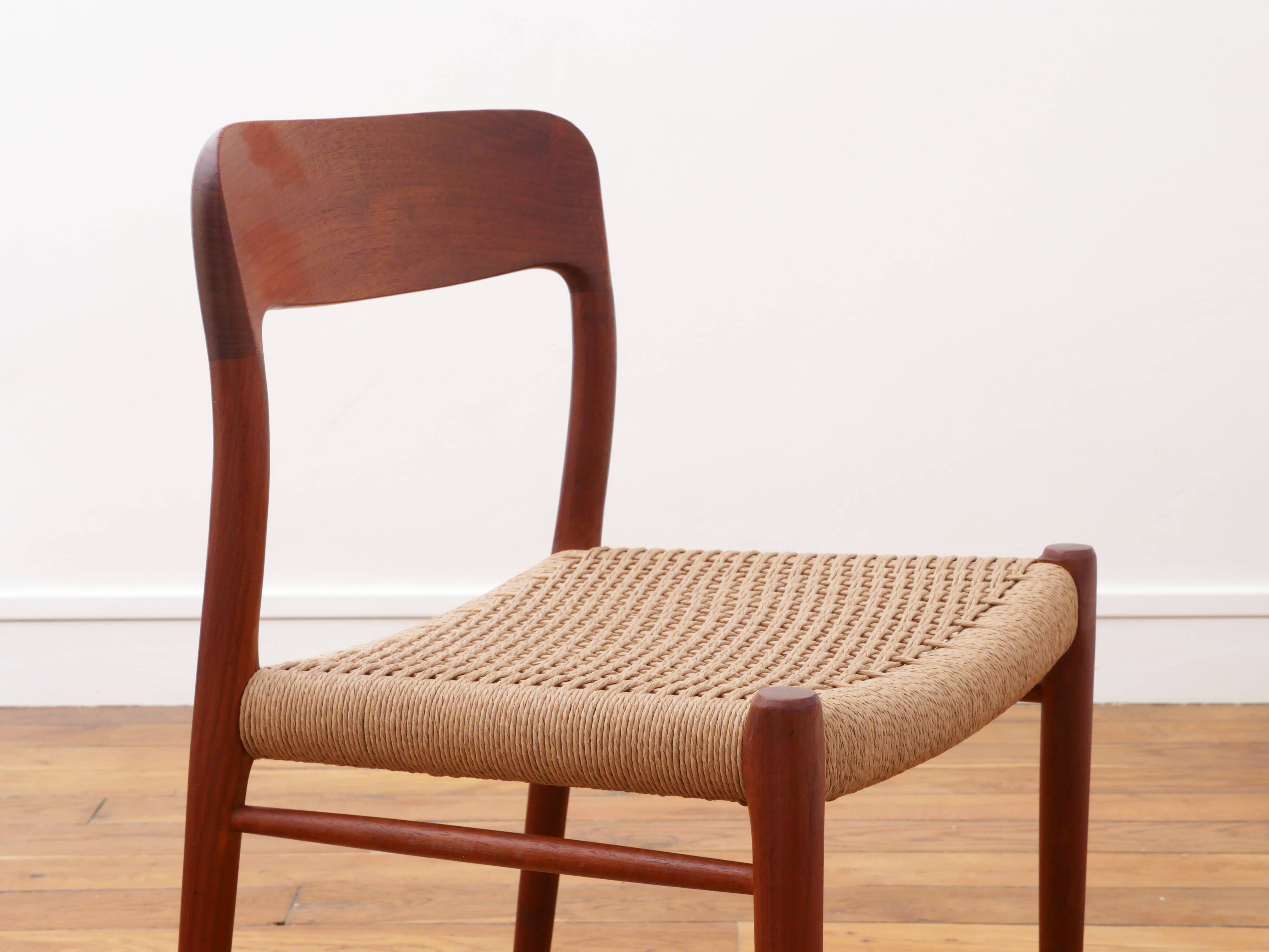Chaise - Niels Otto Møller - modèle 75 - Corde danoise refaite - Restaurée