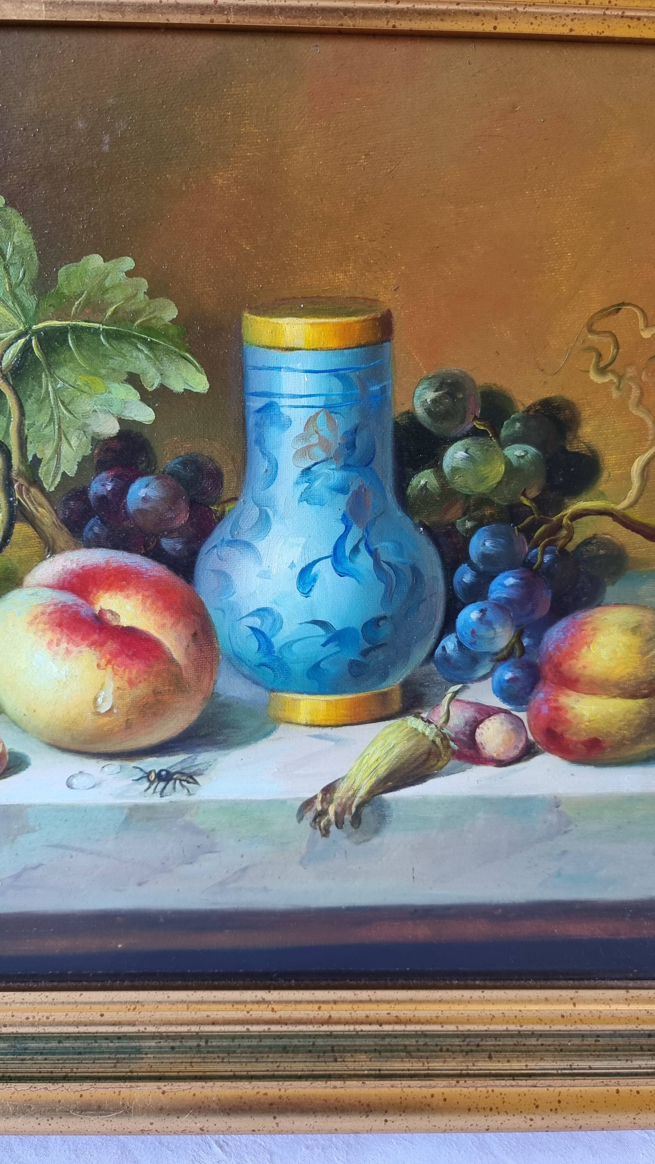 Original oil on canvas signed by Antonio De Giovan, classical still life.