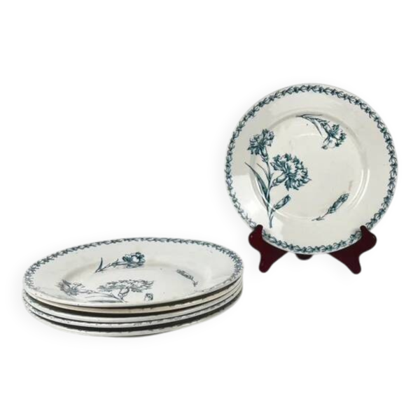 Lot de 6 assiettes plates modèle ''Oeillet'', KG Lunéville, terre de fer, XIXème siècle
