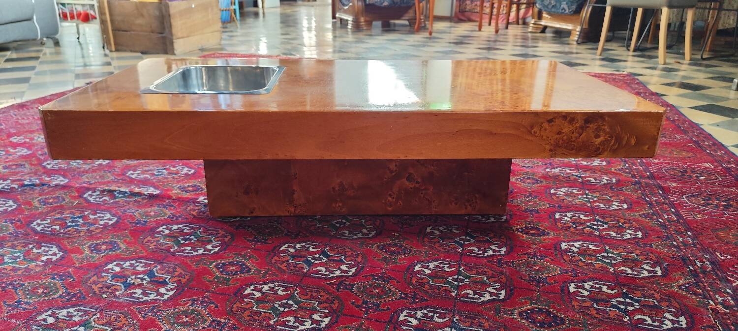 Table basse en loupe d'orme, par Roche Bobois, 1970