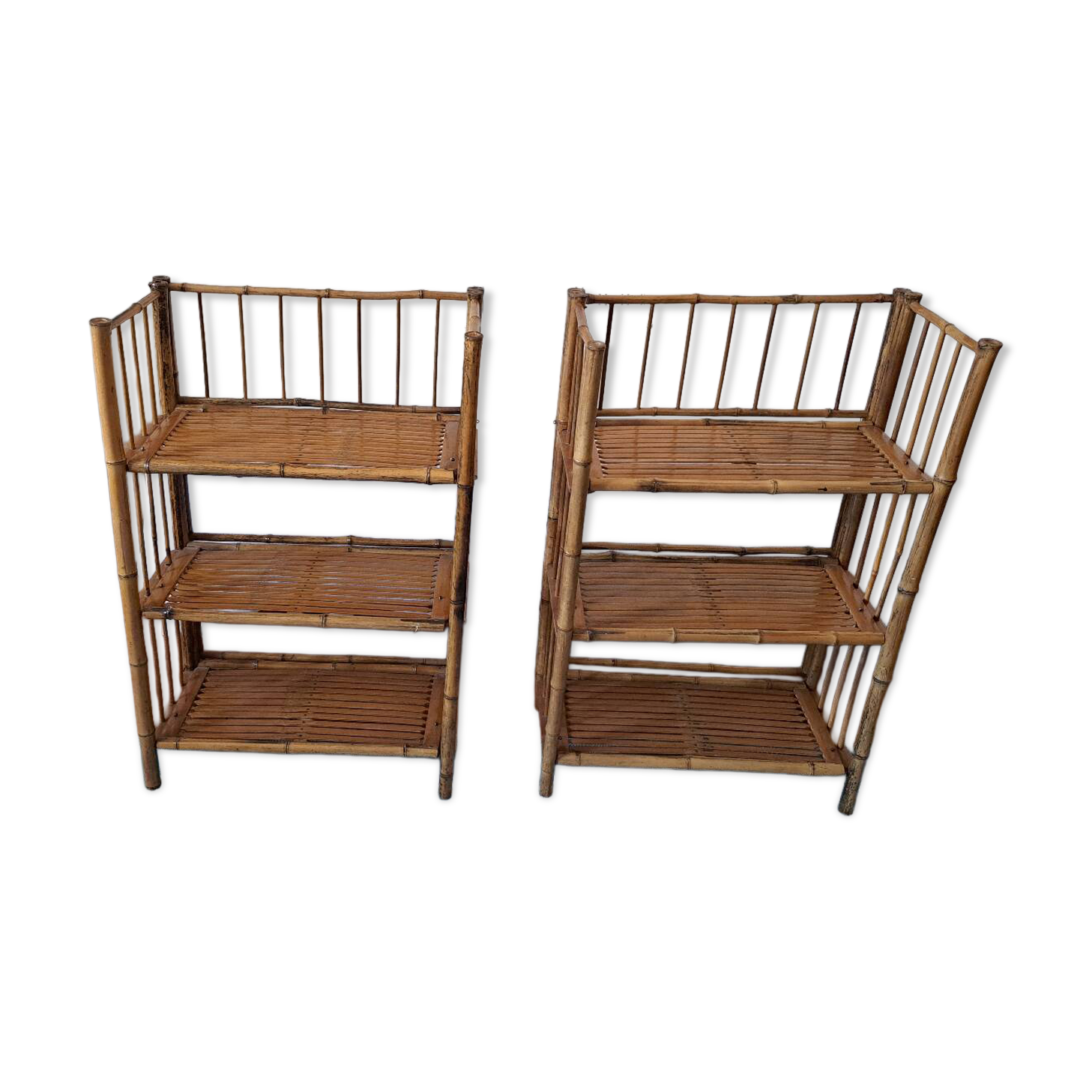 Pair of folding bamboo shelves