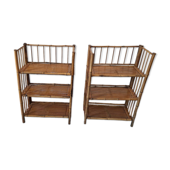 Pair of folding bamboo shelves