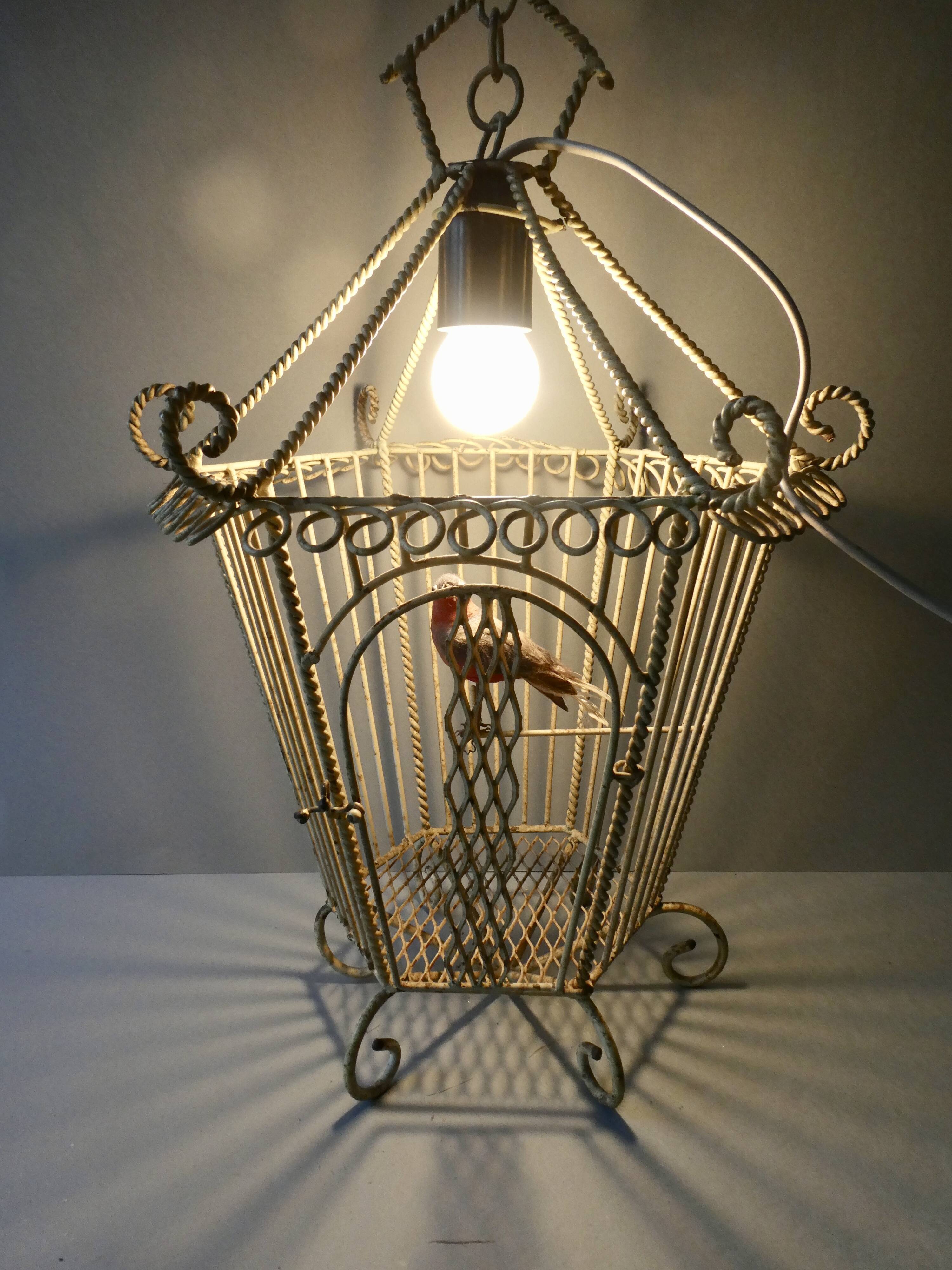 Chandelier suspension in metal, cage shape, from the 60s