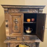 Antique carved wooden jam cupboard, two-part piece of furniture