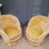 Pair of flared back toad armchairs