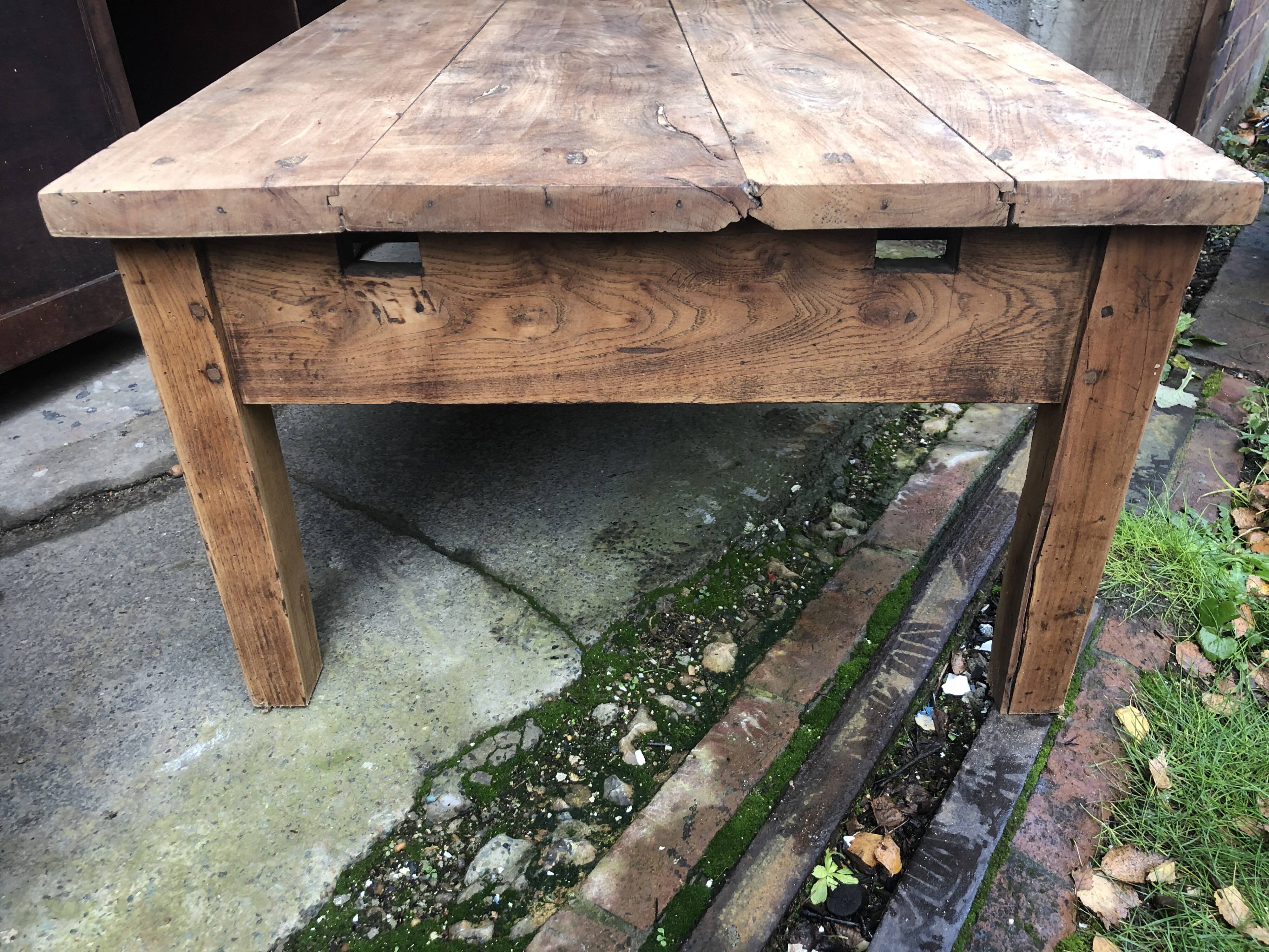 Raw wood farm table coffee table