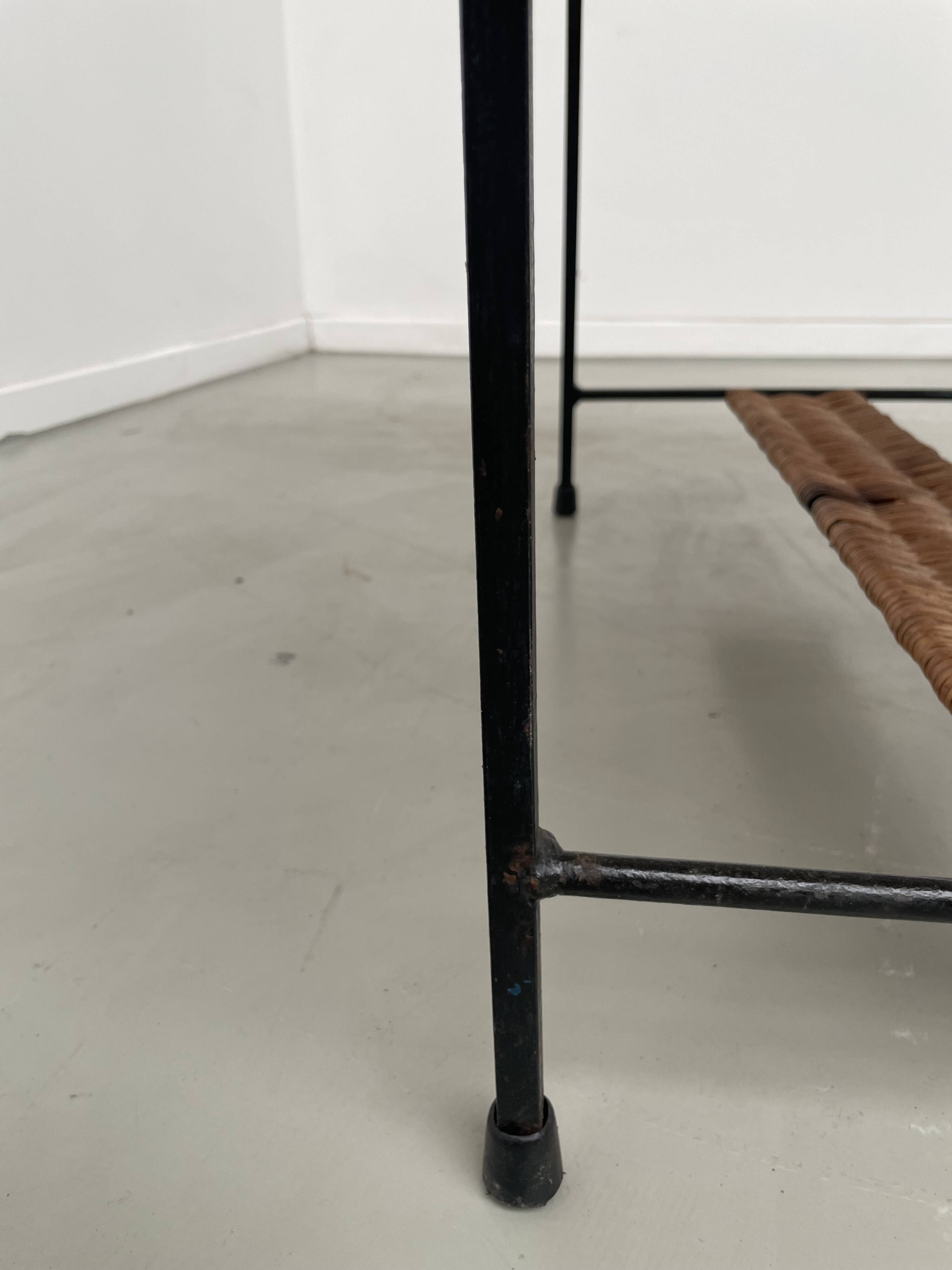 Woven wicker and metal coffee table 1960