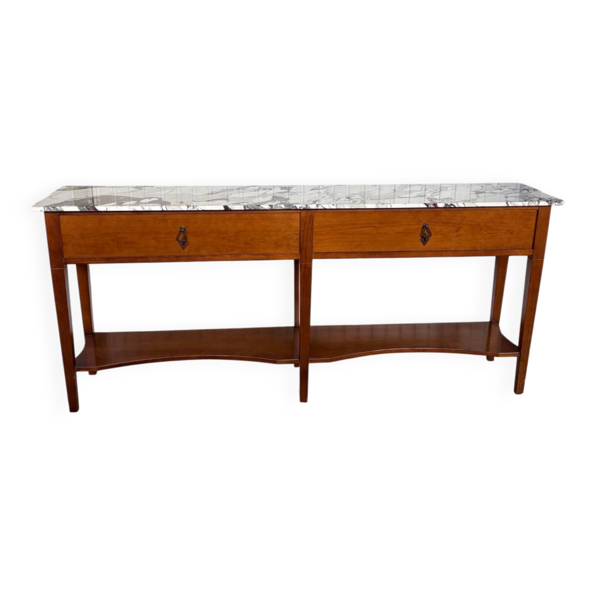 Large console in Calacatta Viola marble & solid cherry wood.