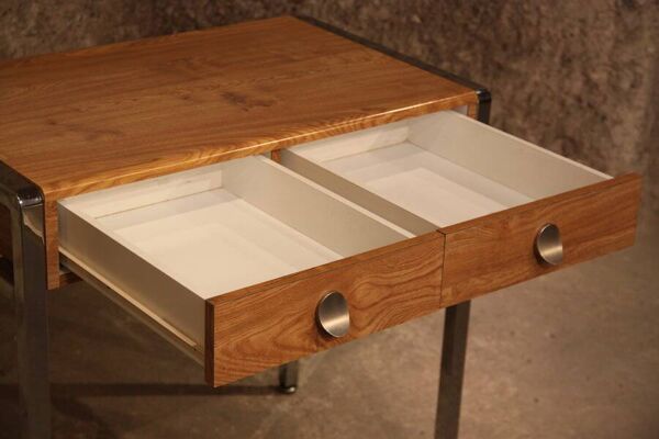 Petit Bureau 70 piétement Chrome stratifié bois 2 tiroirs coiffeuse