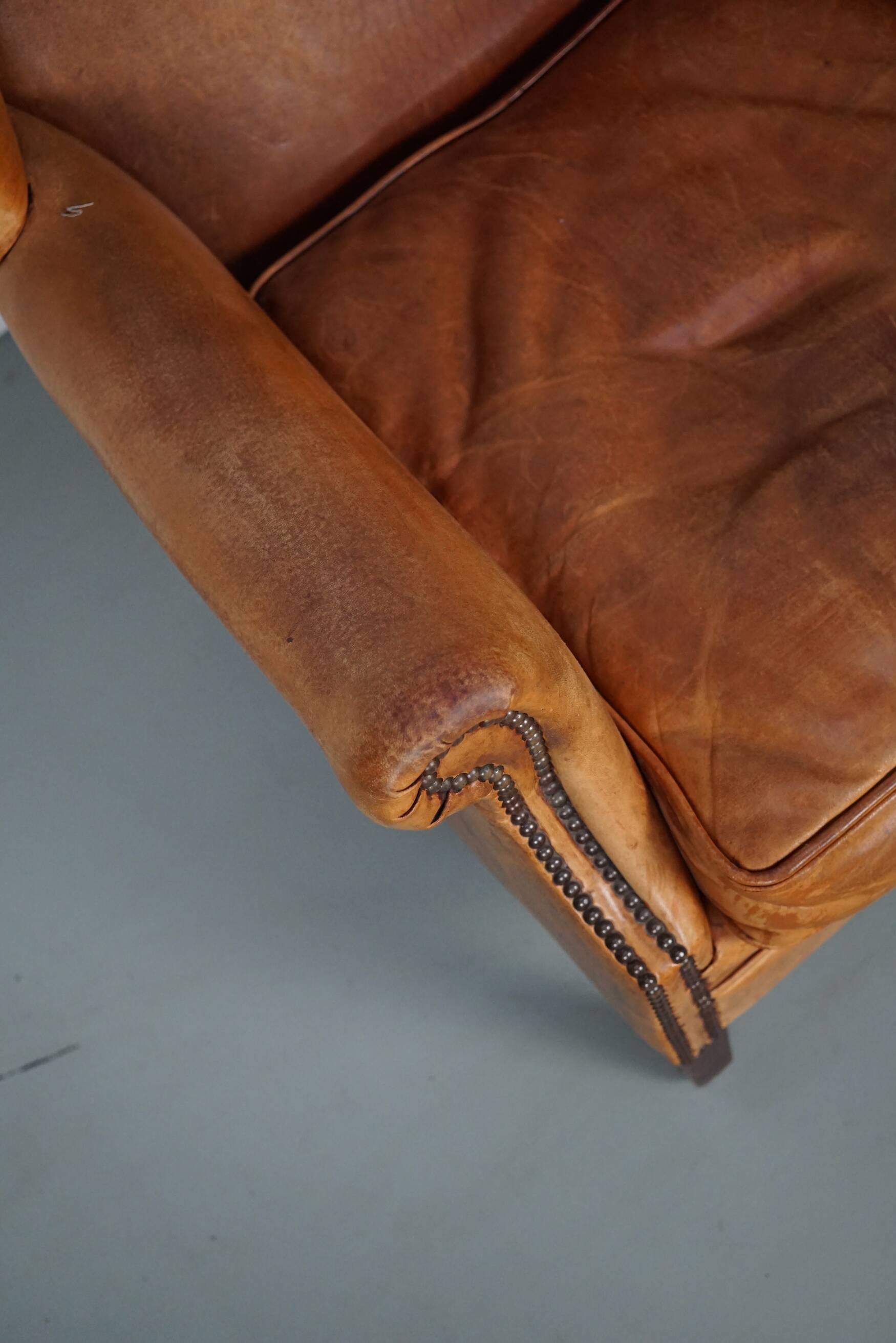 Vintage Dutch cognac coloured leather club chair