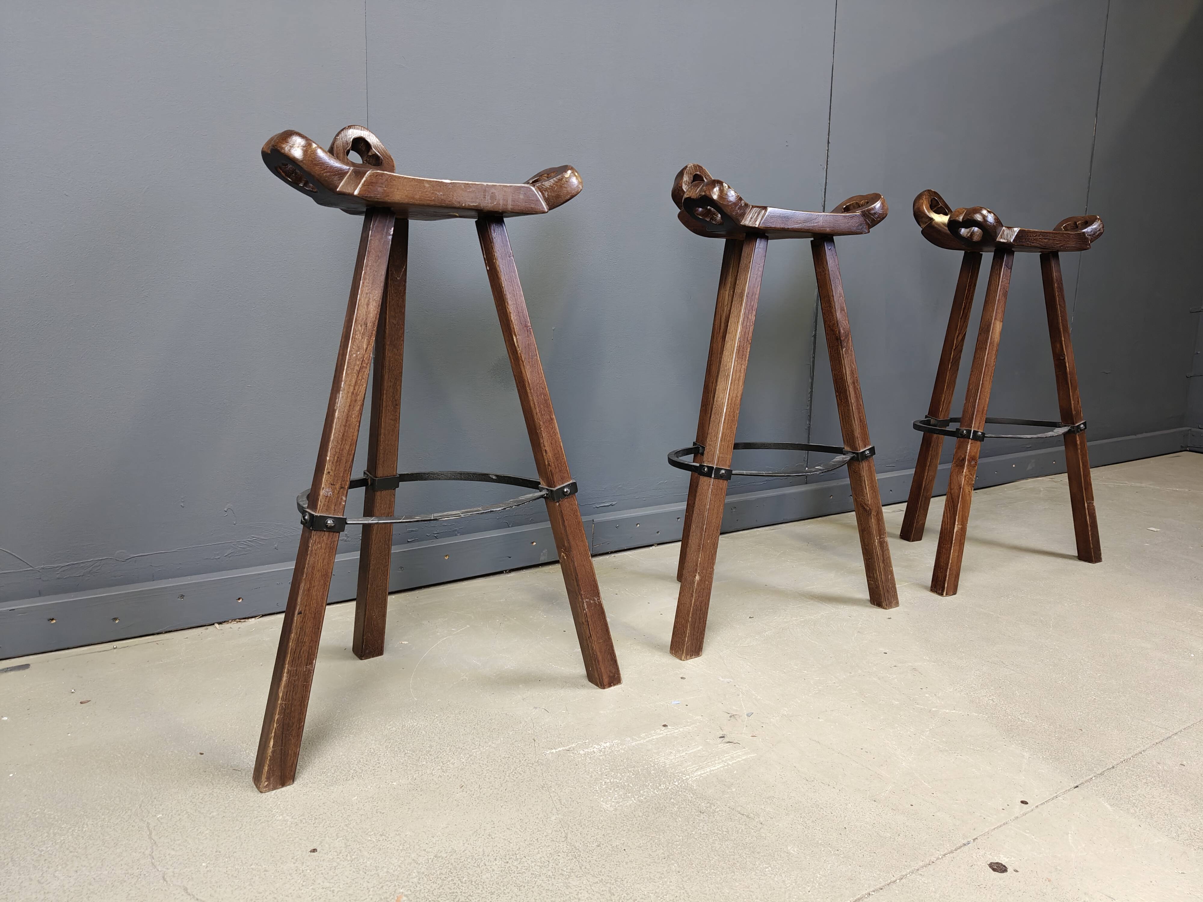 Mid century brutalist bar stools - set of 3, 1960s