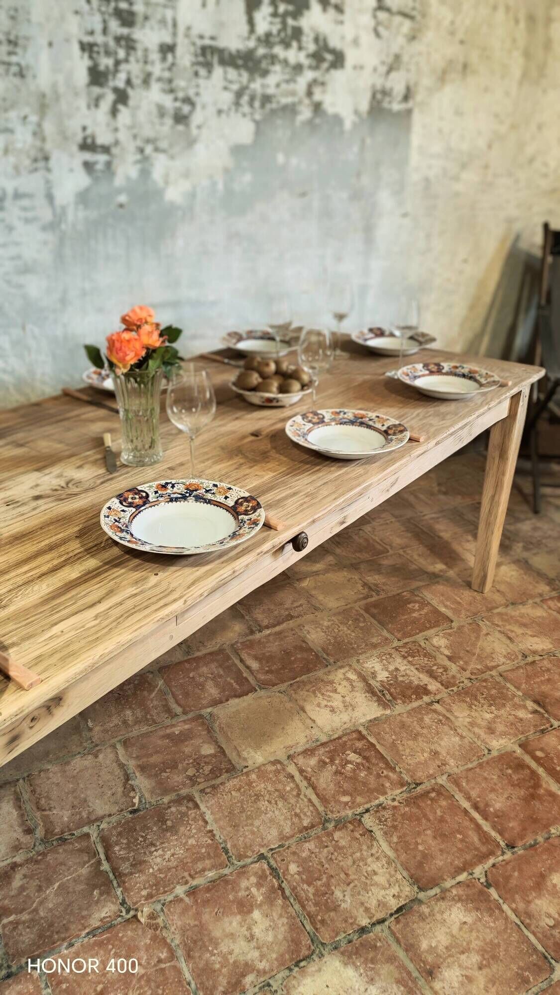Solid oak farmhouse table "brut" 247x89, top "chocolate oak"
