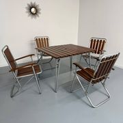 Vintage folding garden set table 4 chairs wood and metal 1960