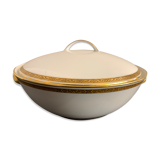 Porcelain tureen of Limoges Bernardaud, gilded Greek decoration, twentieth century