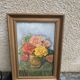 Painting on framed wood panel the bouquet of roses signed and vintage