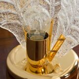 Pair of Italian brass and Murano glass leaf shaped table lamps attr. to Novaresi