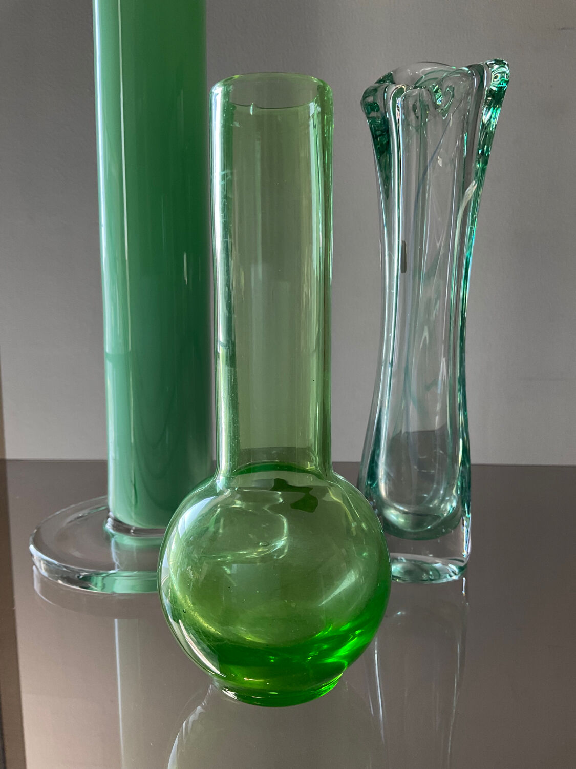 Trio of vintage vases in glass paste and crystal