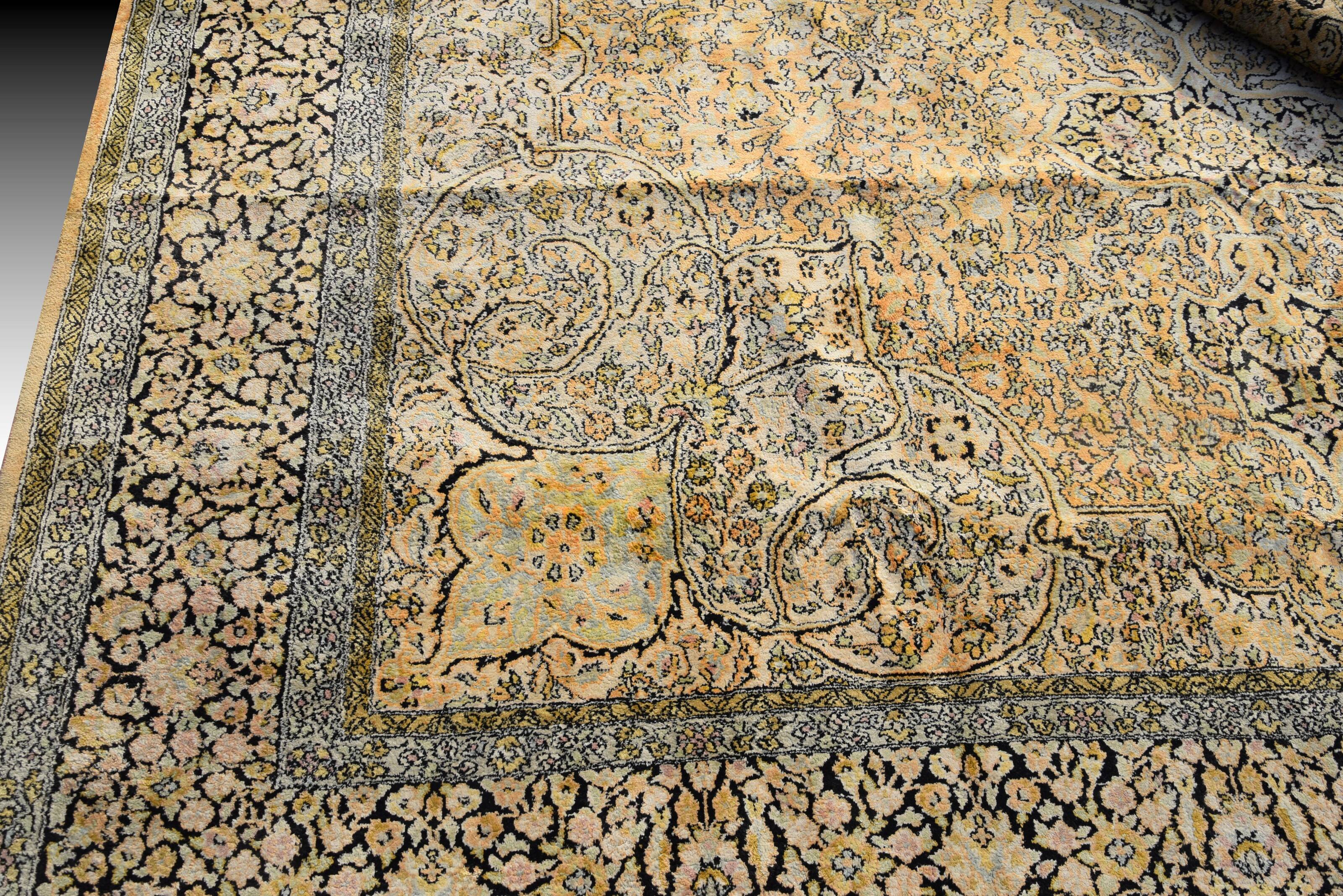 Large kashmir silk rug - india, handmade. - ✔ size: 3.95 x 2.75 metres