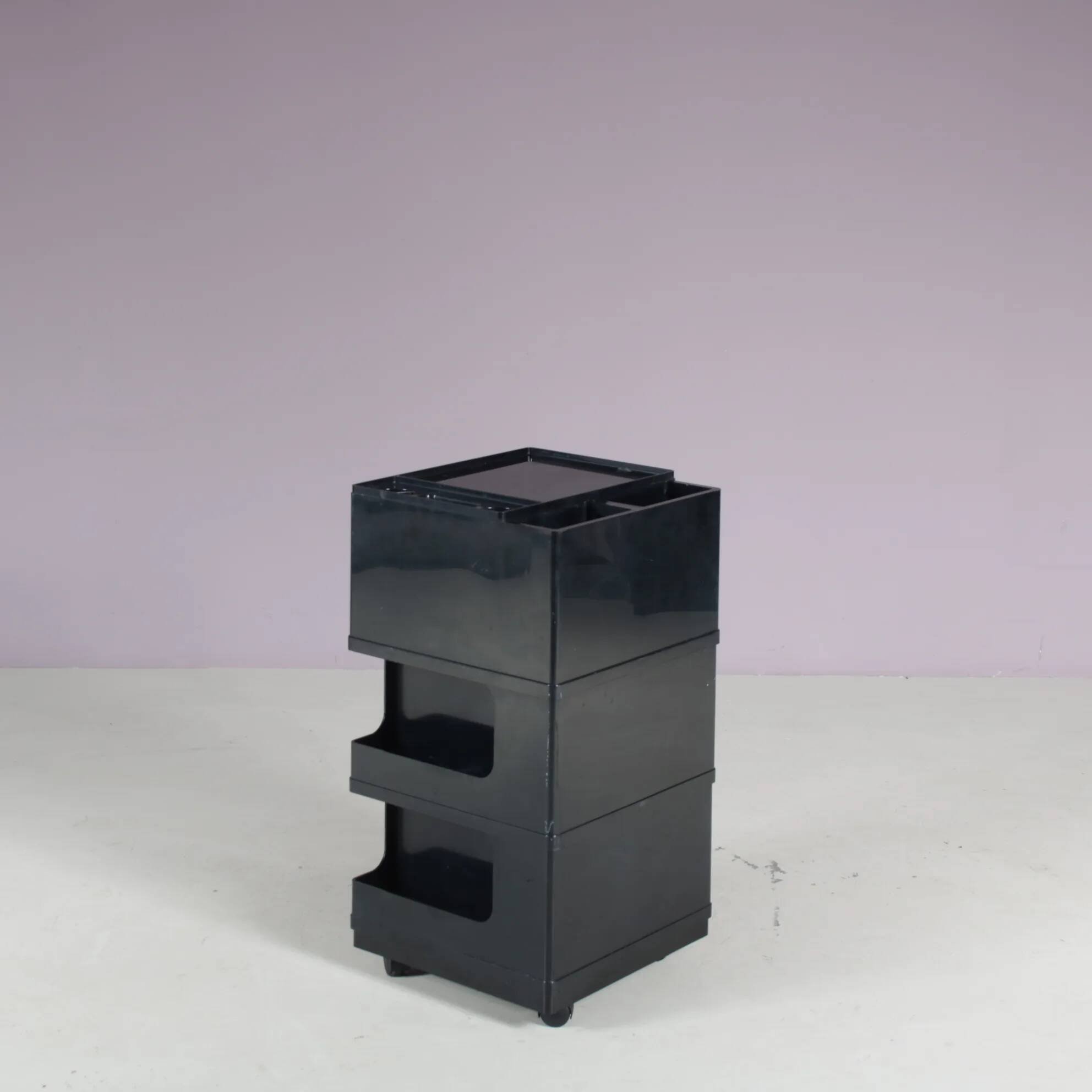 1970s black plastic trolley by Giovanni Pelis for Stile Neolt, Italy