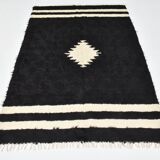 4x7 Art Decor Black Beige Turkish Kilim Rug, 135x206Cm