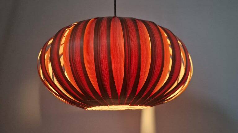 Large Rare Midcentury Veneer Pendant ULUV, 1960s